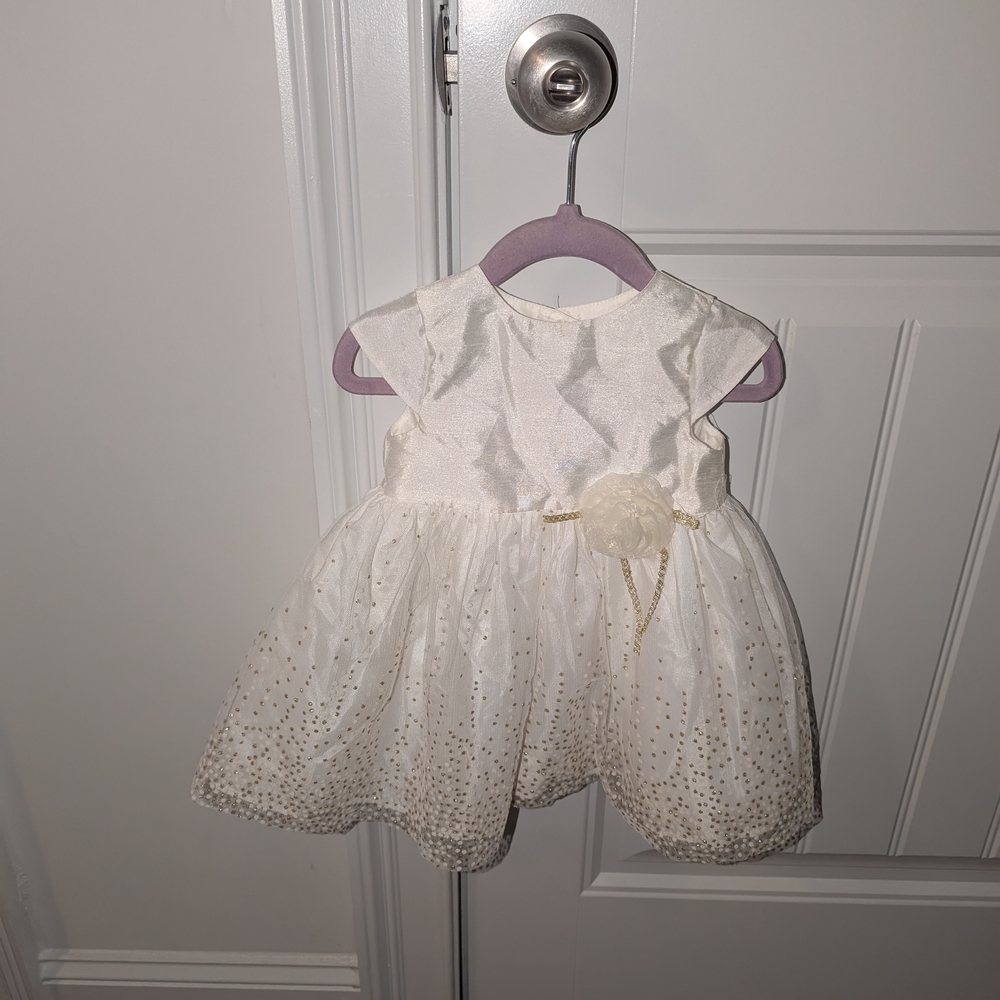 Elegant White Baby Dress with Gold Accents